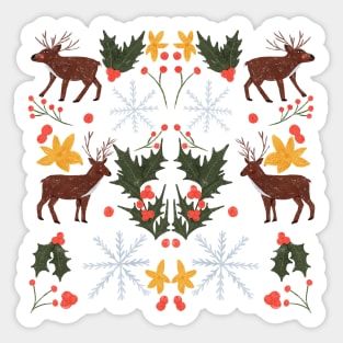 Christmas Reindeer and Holly Sticker